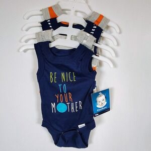 Gerber Newborn Boys 4 Pack Sleeveless Onesies Bodysuits Blue Orange Stripes NWT
